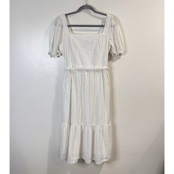 Draper James RSVP Dress L White Eyelet Lace Midi Square Coquette Cottage - Picture 2 of 11